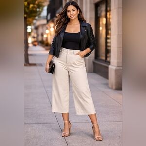 Simply Vera Vera Wang Beige Cropped Wide Leg Size 16 Pants High Rise Capris NWT